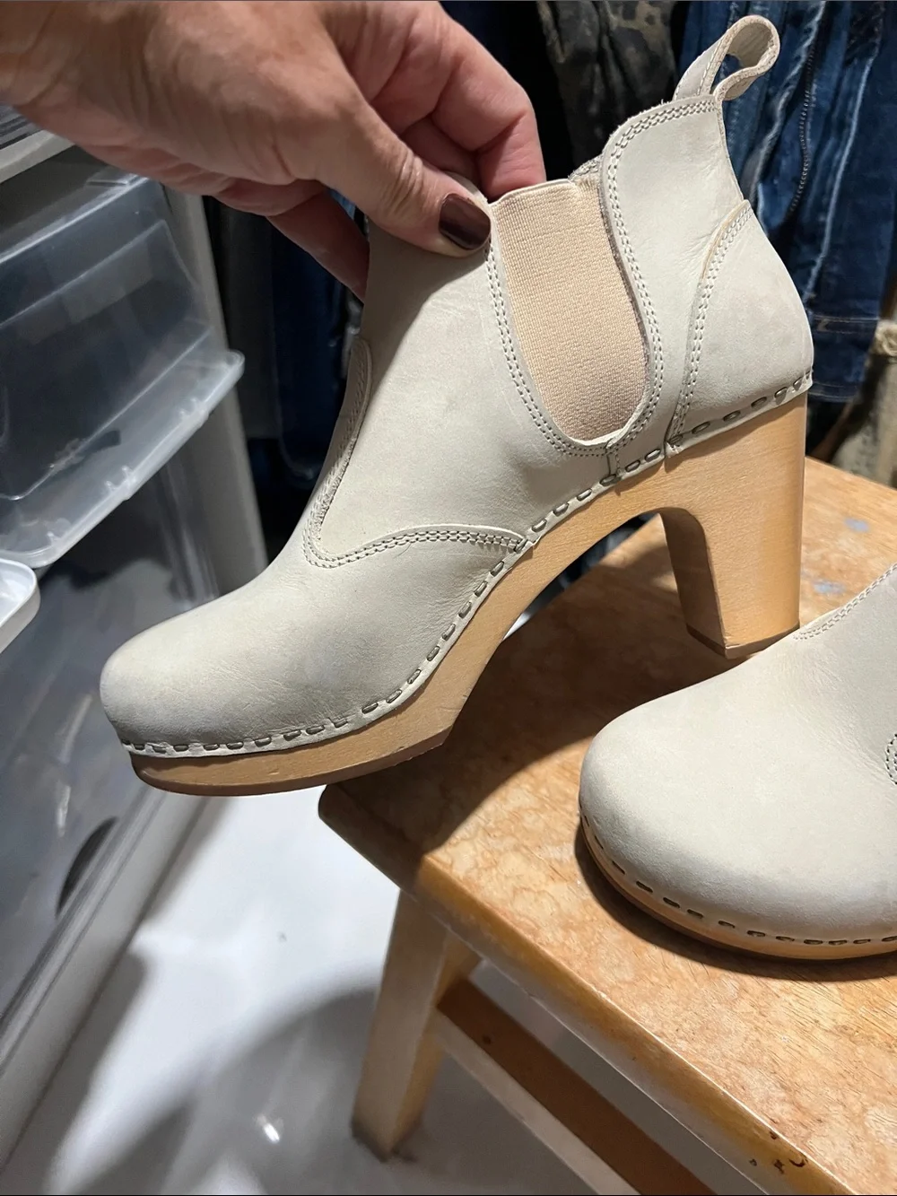 Swedish Hasbeens. Size 37.  Women’s Cream Leather Ankle Boots